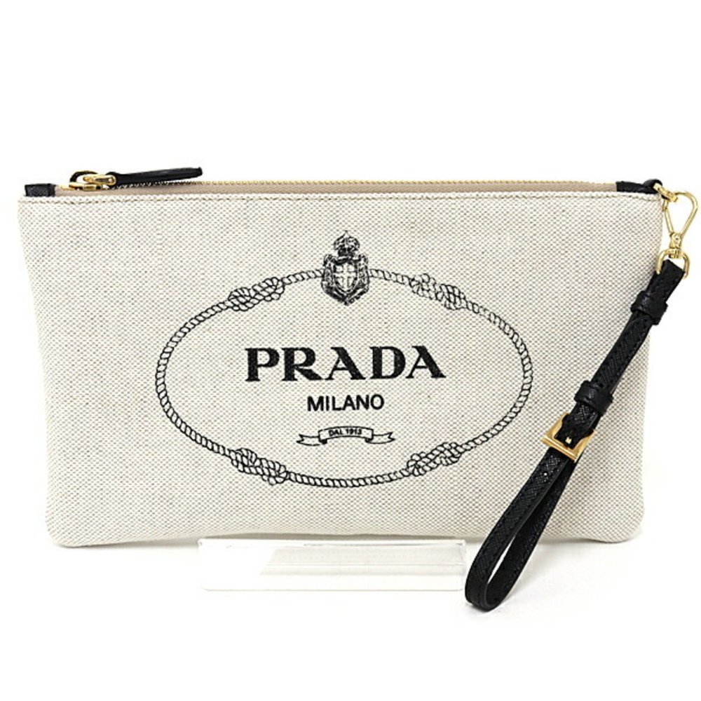 SOLD - Prada PRADA Logo Flat Pouch Clutch Bag Canvas with Strap